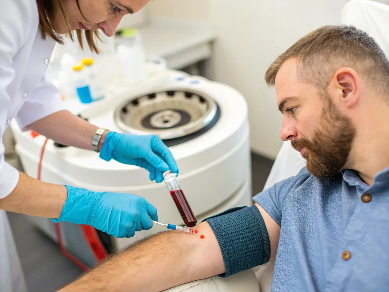 An image depicting the process of PRP therapy at Hair Art Clinics, showing the extraction and injection of platelet-rich plasma into the scalp.