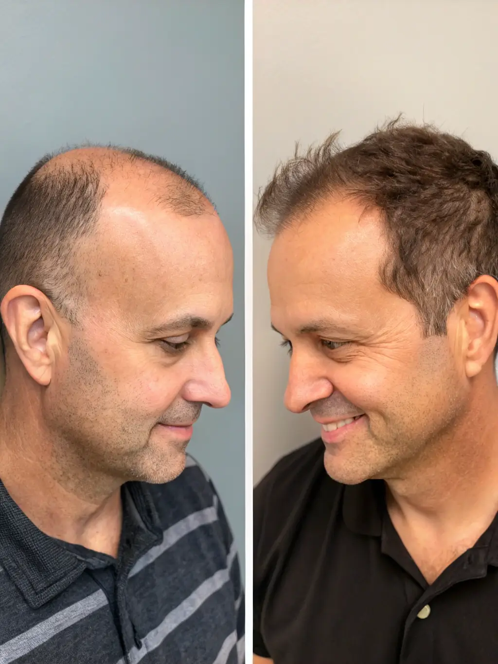 A before-and-after photo demonstrating the effectiveness of PRP therapy, showing significant hair regrowth and improved hair density.