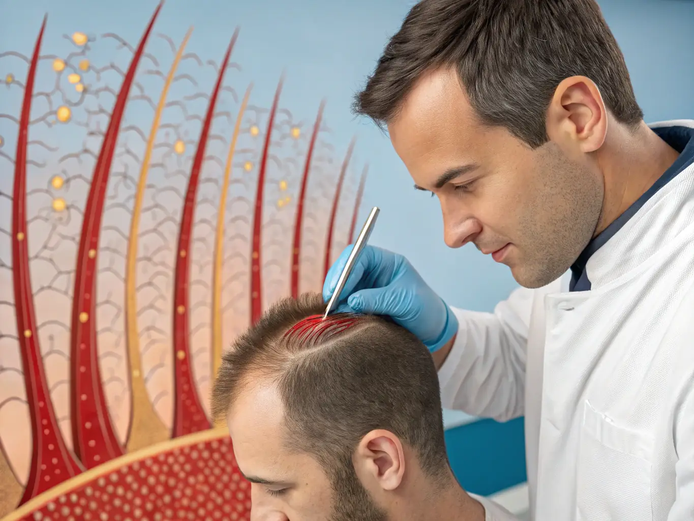 A visual representation of stem cell treatment for hair restoration, showing the regenerative process and potential for long-lasting results.