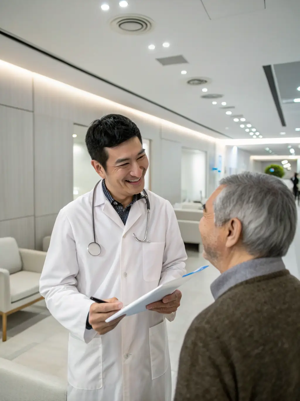 A photo showing a doctor consulting with a patient, reviewing a personalized hair restoration plan, in a professional and caring clinic setting.