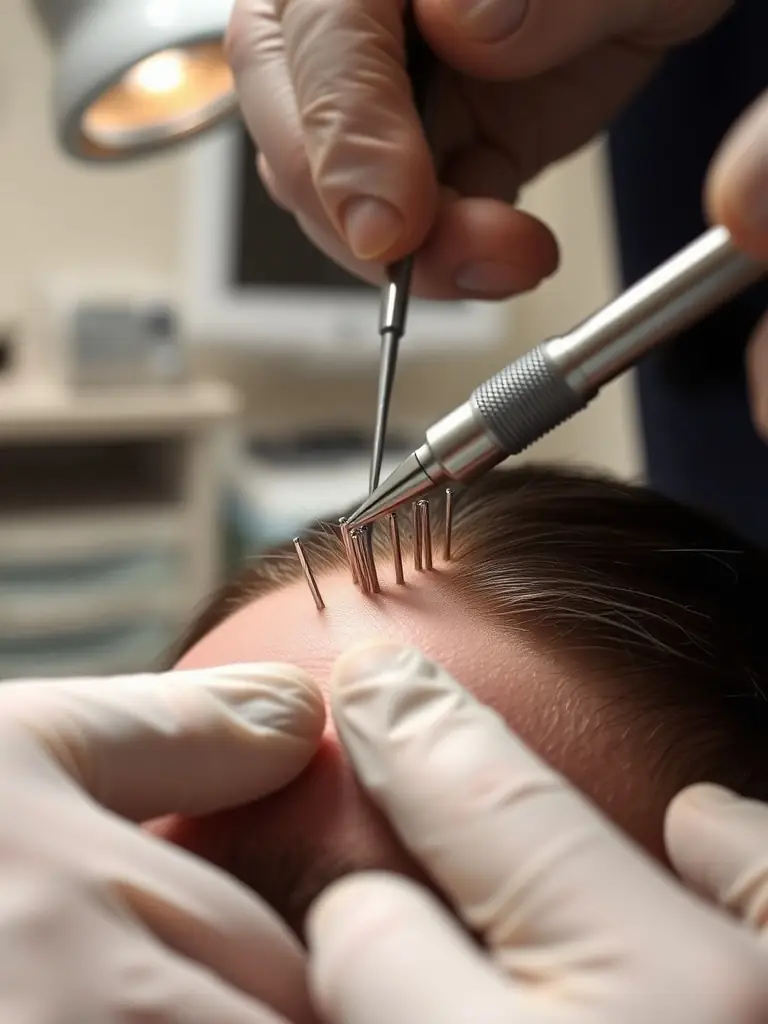 A digital rendering of a patient's head showcasing a meticulously designed hairline, marked with precision for a natural-looking hair transplant at Hair Art Clinics.