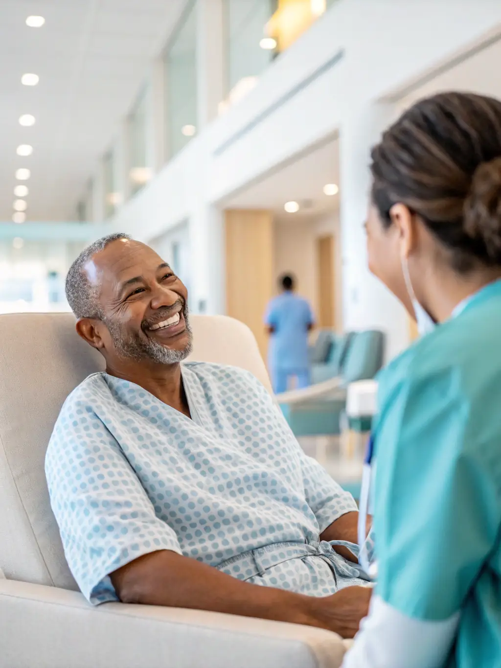 A photo depicting a patient comfortably relaxing or working shortly after a hair transplant procedure, highlighting the quick recovery time, in a modern clinic environment.