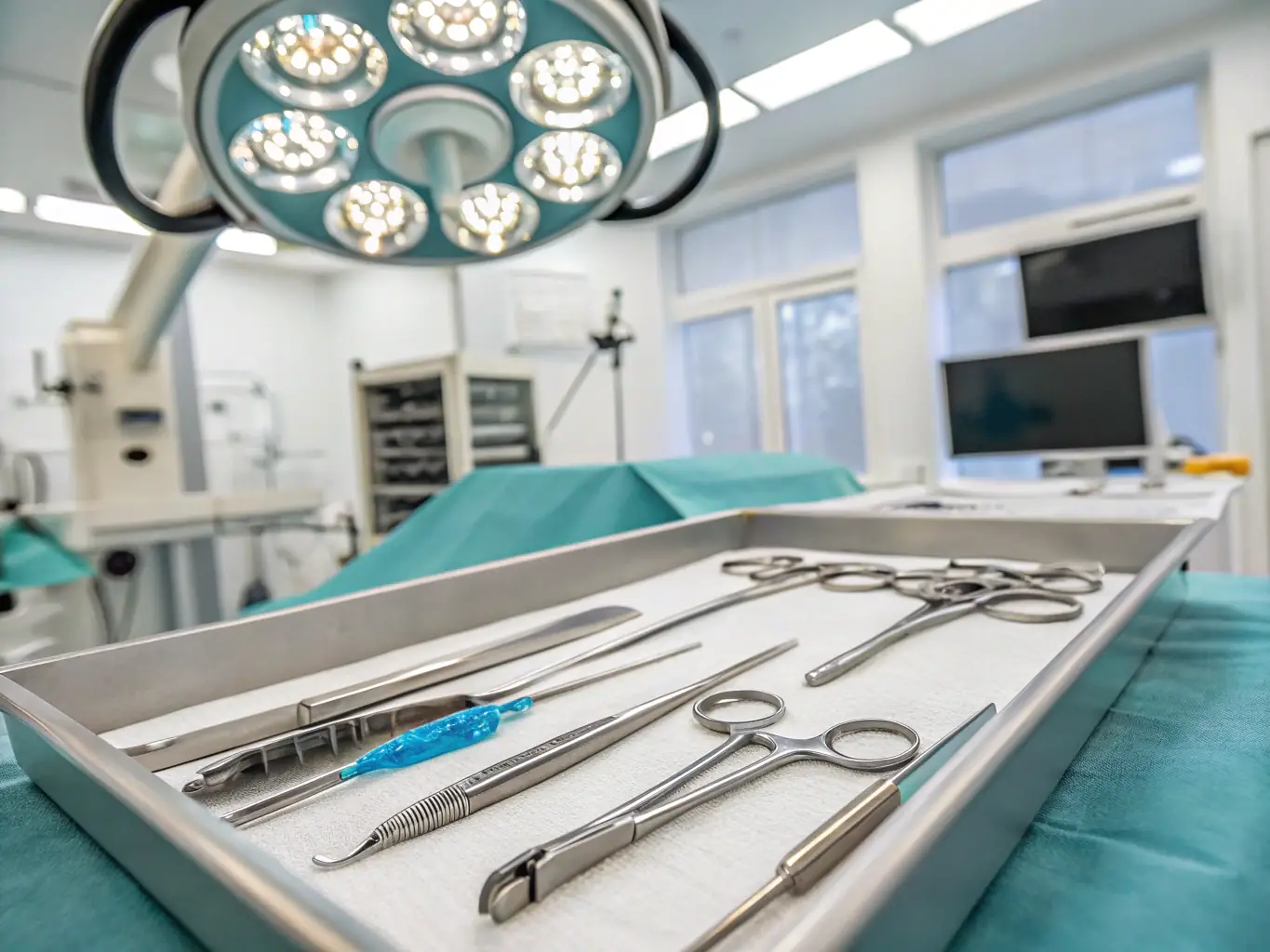 An image of a sapphire blade used in Sapphire FUE, highlighting its sharpness and precision. The blade is reflecting light, emphasizing its smooth surface and advanced technology. The background is a sterile surgical environment.